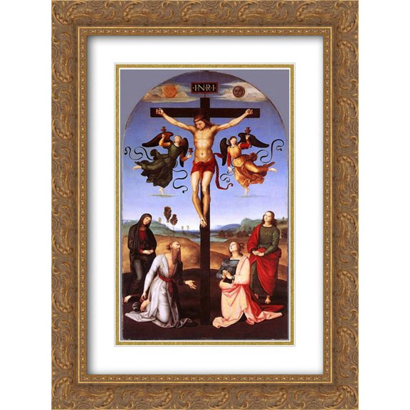 Raphael 2x Matted 18x24 Gold Ornate Framed Art Print 'Crucifixion'