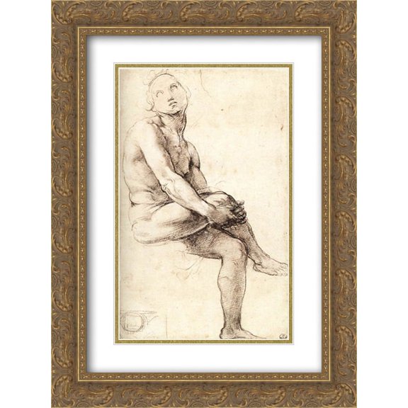 Raphael 2x Matted 18x24 Gold Ornate Framed Art Print 'Study for Adam'