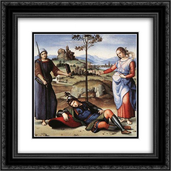 Raphael 2x Matted 20x20 Black Ornate Framed Art Print 'Vision of a Knight '