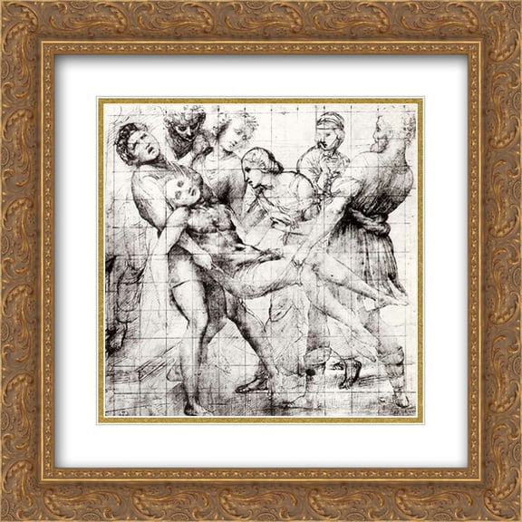Raphael 2x Matted 20x20 Gold Ornate Framed Art Print 'Study for the 'Entombment' in the Galleria Borghese, Rome '