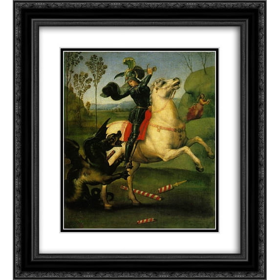 Raphael 2x Matted 20x22 Black Ornate Framed Art Print 'St. George and the Dragon '
