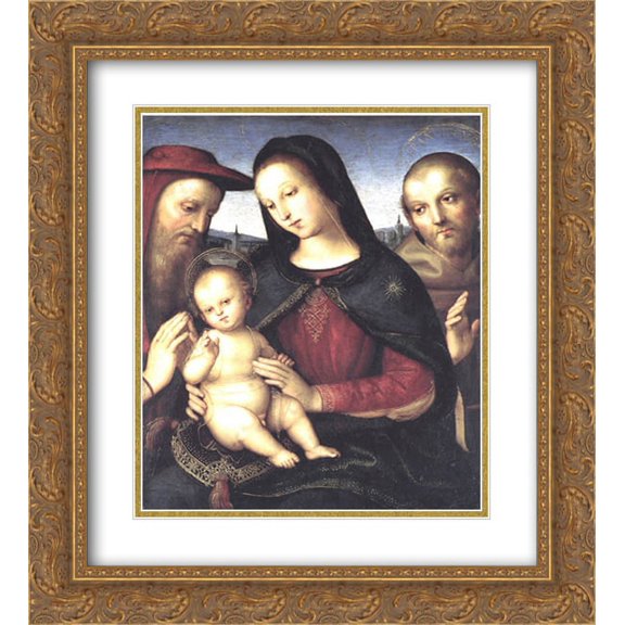 Raphael 2x Matted 20x22 Gold Ornate Framed Art Print 'Madonna with Child and Saints'