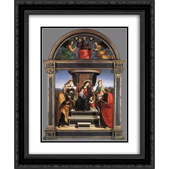 Raphael 2x Matted 20x24 Black Ornate Framed Art Print 'Madonna and Child Enthroned with Saints'