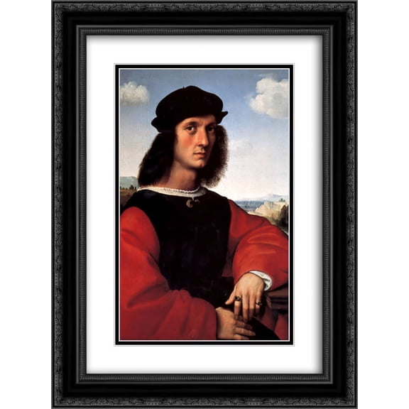 Raphael 2x Matted 20x24 Black Ornate Framed Art Print 'Portrait of Agnolo Doni '