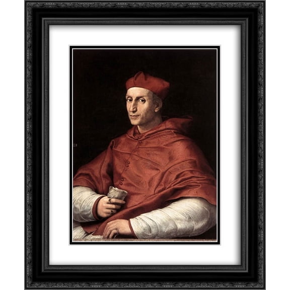 Raphael 2x Matted 20x24 Black Ornate Framed Art Print 'Portrait of Cardinal Bibbiena'