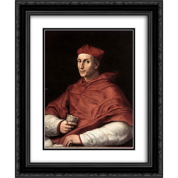 Raphael 2x Matted 20x24 Black Ornate Framed Art Print 'Portrait of Cardinal Dovizzi de Bibbiena '