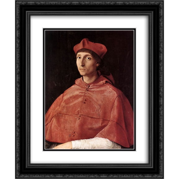 Raphael 2x Matted 20x24 Black Ornate Framed Art Print 'Portrait of a Cardinal'