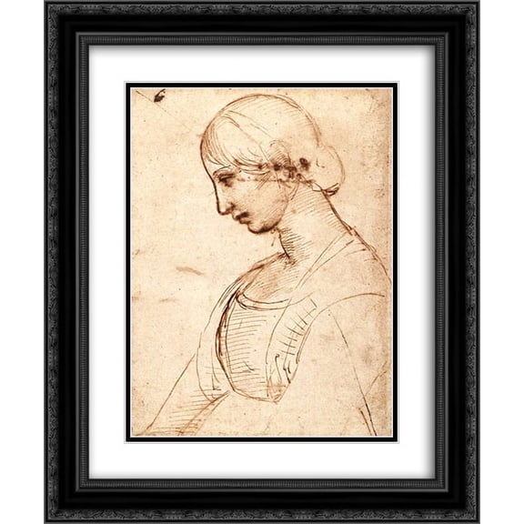 Raphael 2x Matted 20x24 Black Ornate Framed Art Print 'Portrait of a young woman '
