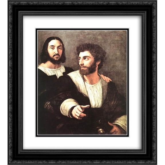 Raphael 2x Matted 20x24 Black Ornate Framed Art Print 'Self Portrait with a Friend'
