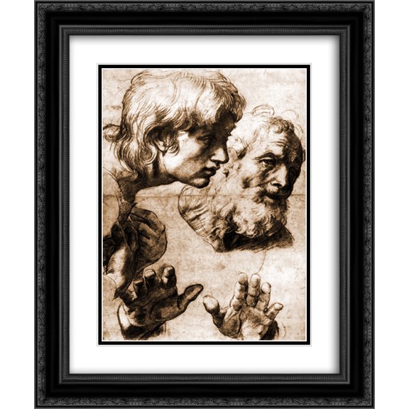 Raphael 2x Matted 20x24 Black Ornate Framed Art Print 'Studies for the Transfiguration'