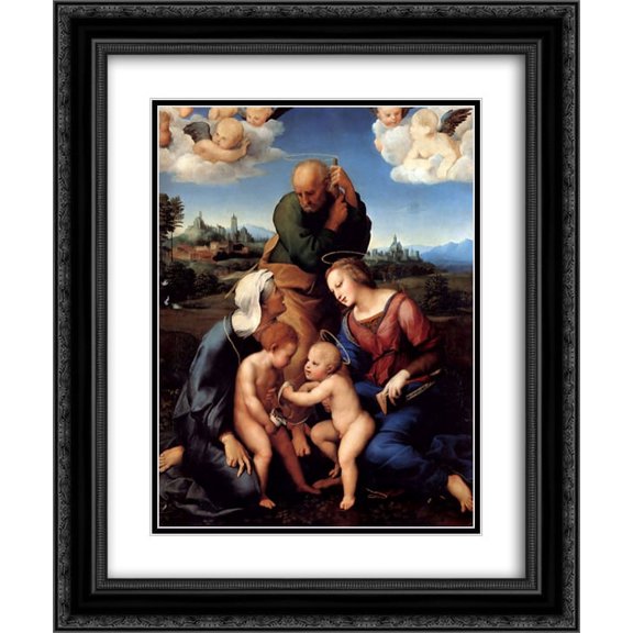 Raphael 2x Matted 20x24 Black Ornate Framed Art Print 'The Holy Family with Saints Elizabeth and John'