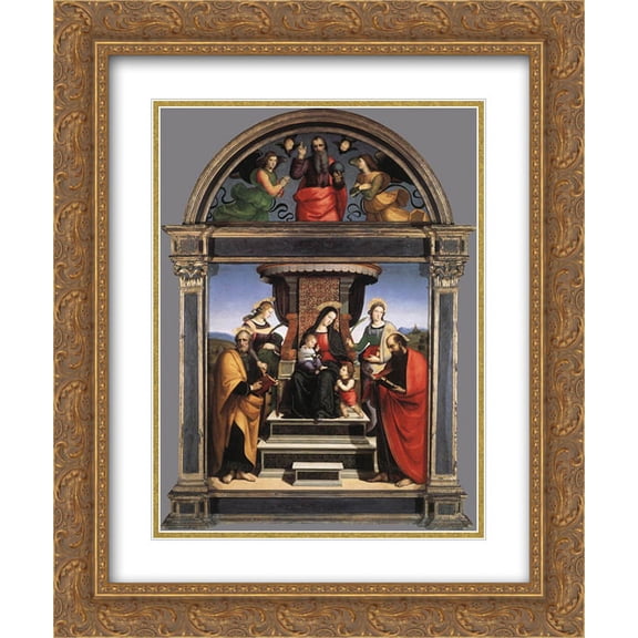 Raphael 2x Matted 20x24 Gold Ornate Framed Art Print 'Madonna and Child Enthroned with Saints'