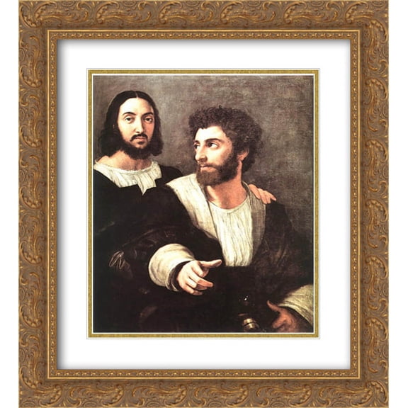 Raphael 2x Matted 20x24 Gold Ornate Framed Art Print 'Self Portrait with a Friend'