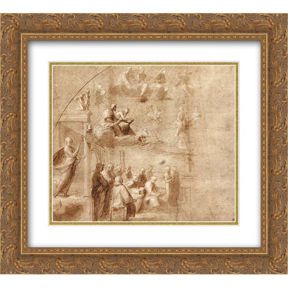 Raphael 2x Matted 22x20 Gold Ornate Framed Art Print 'Study for the Disputa'