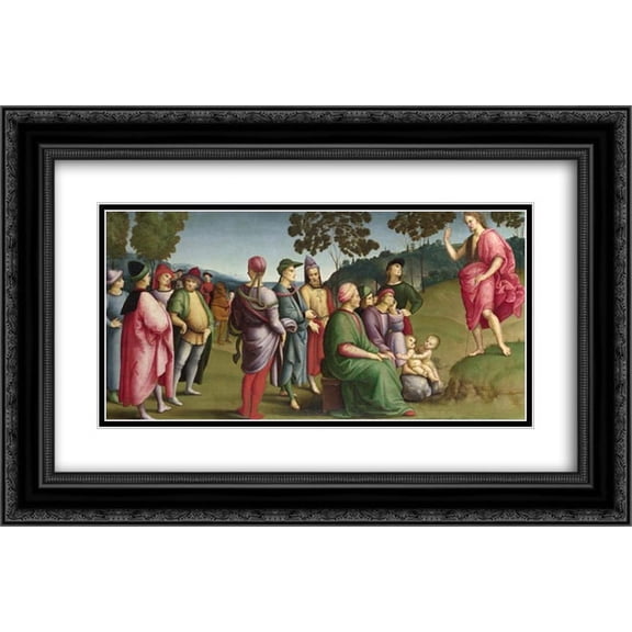 Raphael 2x Matted 24x16 Black Ornate Framed Art Print 'Saint John the Baptist Preaching'