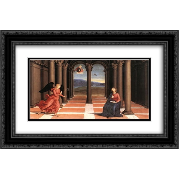 Raphael 2x Matted 24x16 Black Ornate Framed Art Print 'The Annunciation (Oddi altar, predella)'