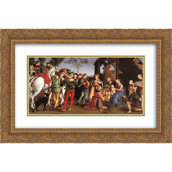 Raphael 2x Matted 24x16 Gold Ornate Framed Art Print 'The Adoration of the Magi (Oddi altar)'