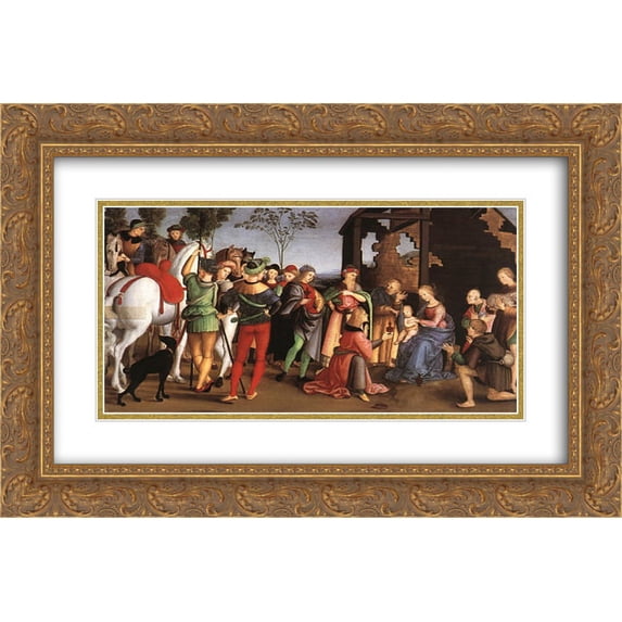 Raphael 2x Matted 24x16 Gold Ornate Framed Art Print 'The Adoration of the Magi'