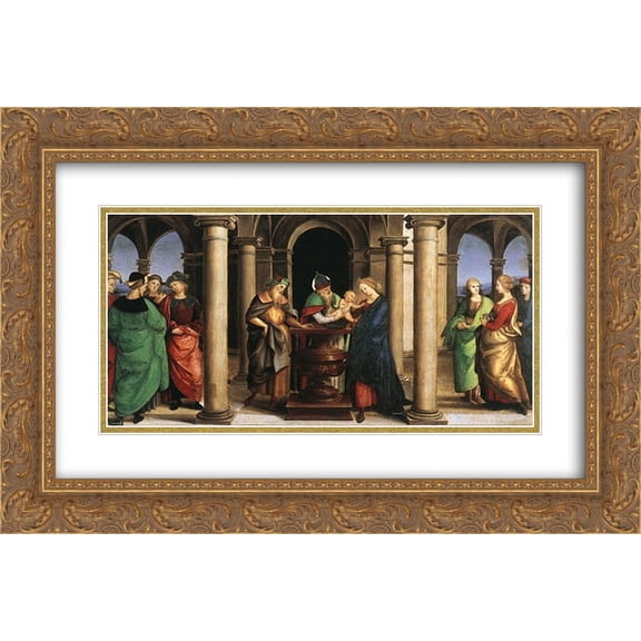 Raphael 2x Matted 24x16 Gold Ornate Framed Art Print 'The Presentation in the Temple (Oddi altar, predella)'