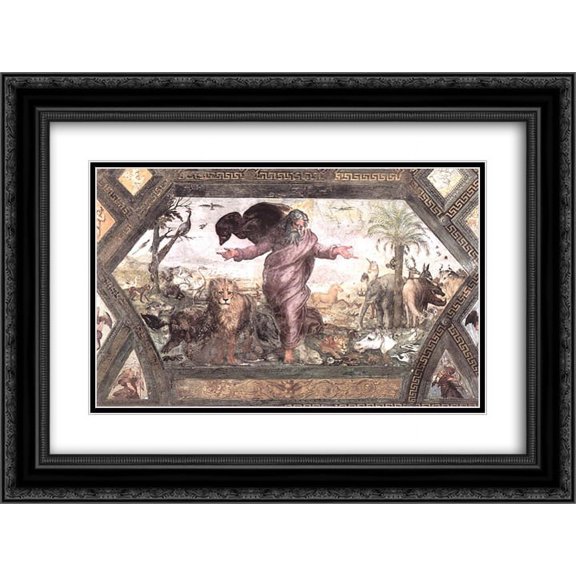 Raphael 2x Matted 24x18 Black Ornate Framed Art Print 'The Creation of the Animals'