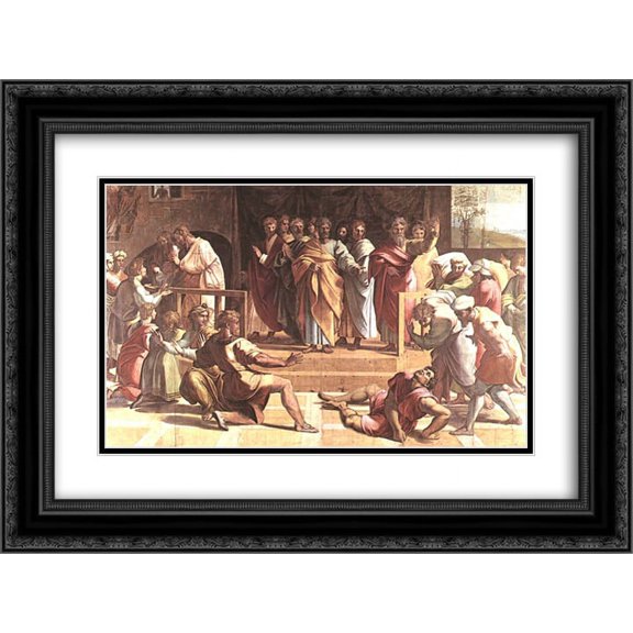 Raphael 2x Matted 24x18 Black Ornate Framed Art Print 'The Death of Ananias (cartoon for the Sistine Chapel) '