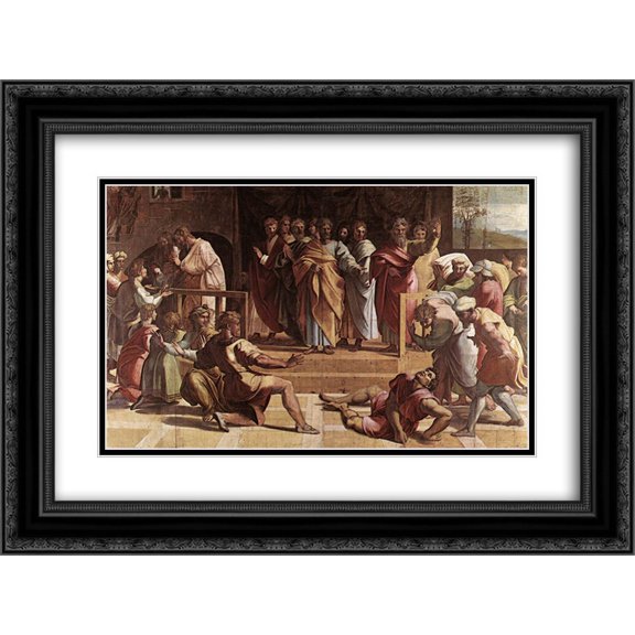 Raphael 2x Matted 24x18 Black Ornate Framed Art Print 'The Death of Ananias'