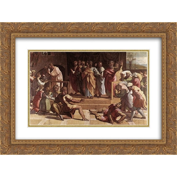 Raphael 2x Matted 24x18 Gold Ornate Framed Art Print 'The Death of Ananias'