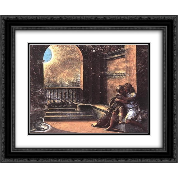 Raphael 2x Matted 24x20 Black Ornate Framed Art Print 'Isaac and Rebecca Spied upon by Abimelech'