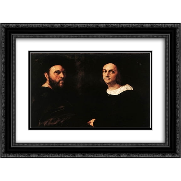 Raphael 2x Matted 24x20 Black Ornate Framed Art Print 'Portrait of Andrea Navagero and Agostino Beazzano '