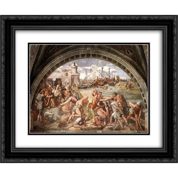 Raphael 2x Matted 24x20 Black Ornate Framed Art Print 'The Battle of Ostia'