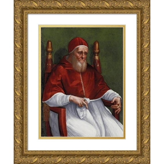 Raphael And Workshop 19x24 Gold Ornate Framed and Double Matted Museum Art Print Titled - Portrait of Pope Julius II (1511 - 1512)