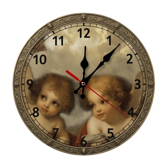 Raphael Angels 5mm Thick Solid Wood Wall Clock, Quiet Quartz Movement Easy Install Hanging Clock