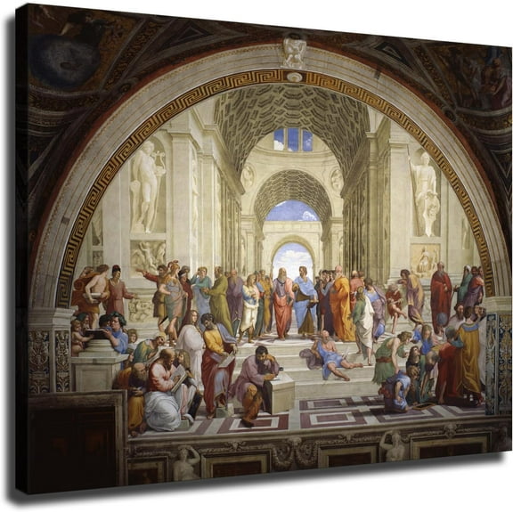 Raphael Athens School Renaissance Painting Classical Poster Decorative Painting Bedroom Office Bathroom Decorative Painting HD Picture Printing Canvas Art Gift (Framed,16×20inch)