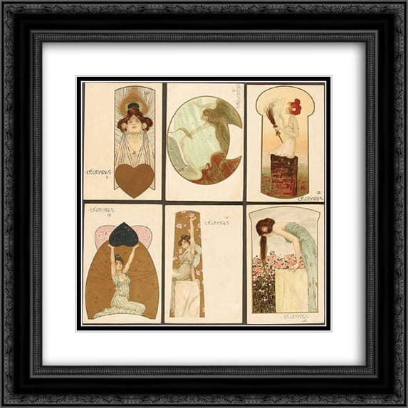 Raphael Kirchner 2x Matted 20x20 Black Ornate Framed Art Print 'Legendes'