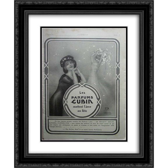 Raphael Kirchner 2x Matted 20x24 Black Ornate Framed Art Print 'Parfums Cubin'
