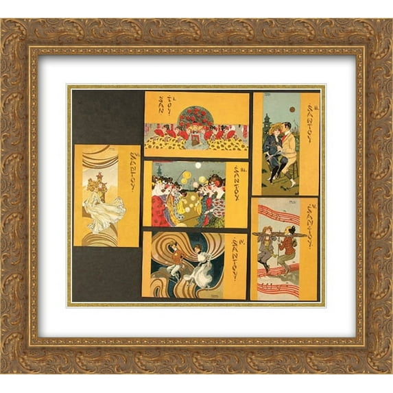 Raphael Kirchner 2x Matted 22x20 Gold Ornate Framed Art Print 'Santoy'