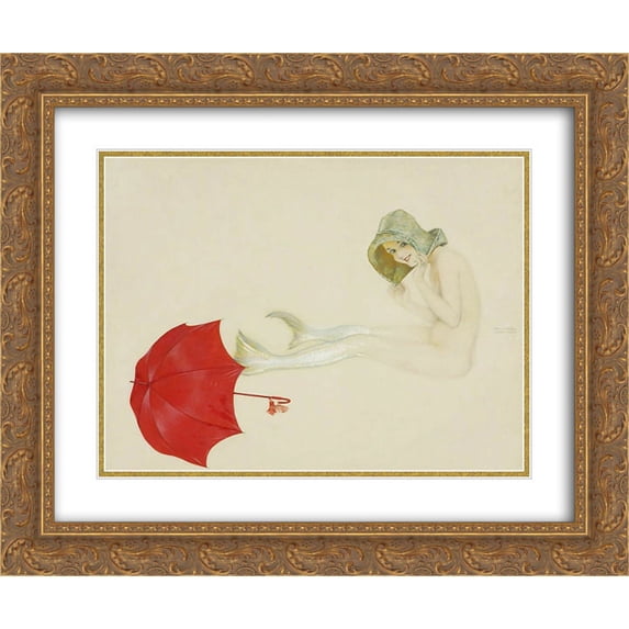 Raphael Kirchner 2x Matted 24x20 Gold Ornate Framed Art Print 'Mermaid'
