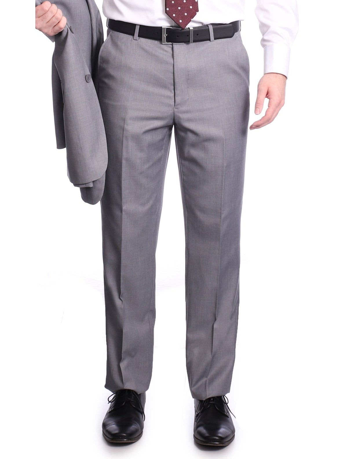 Raphael Men's Washable Flat Front Classic Fit Light Gray Dress Pants ...