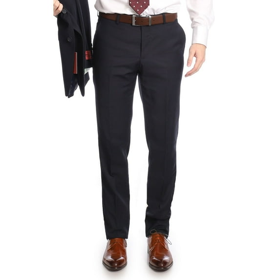Raphael Men's Washable Flat Front Slim Fit Navy Blue Dress Pants