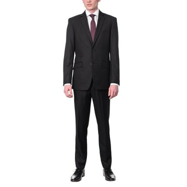 Raphael Mens Solid Black Slim Fit 2 Button Suit