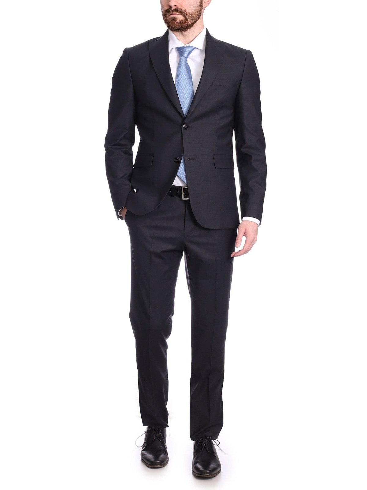 Men's Skinny Solid Black Slim Fit 1 Button Tuxedo with Side Vents  Slim Fit Black Tuxedo - Skinny Fit Tuxedo
