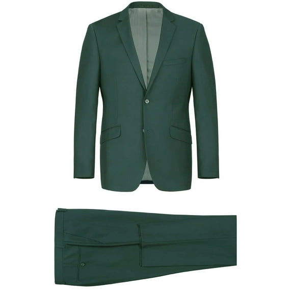 Raphael Mens Solid Green Regular Fit Two Button Suit