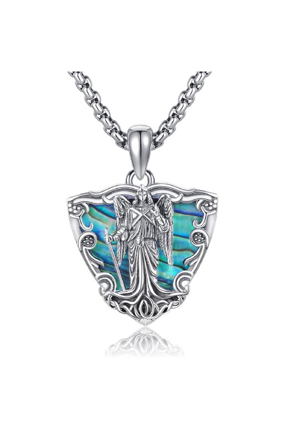 Raphael Necklace for Men Women 925 Sterling Silver St Raphael Pendant Necklace Warrior Protect Us Amulet Jewelry Gift for Men Father