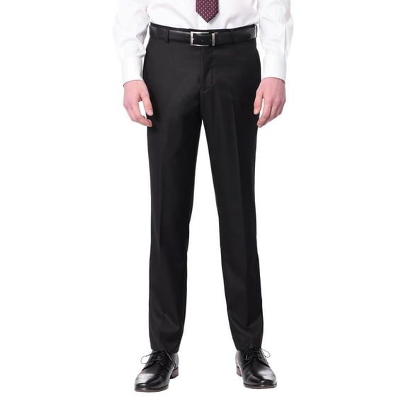 Raphael Slim Fit Solid Black Machine Washable Pre-Hemmed Dress Pants