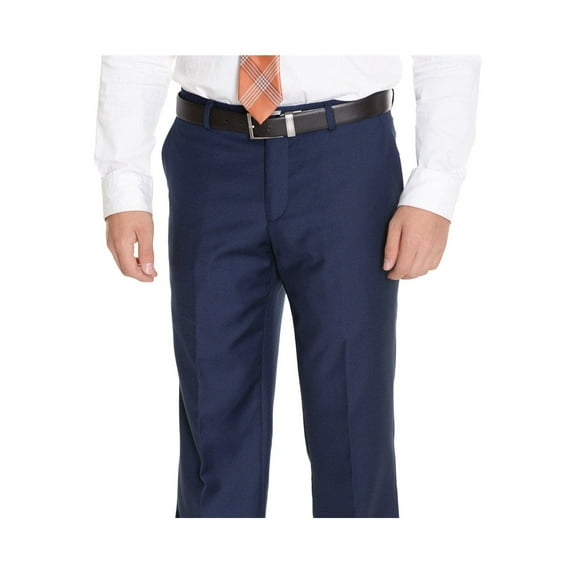 Raphael Slim Fit Solid Blue Flat Front Dress Pants