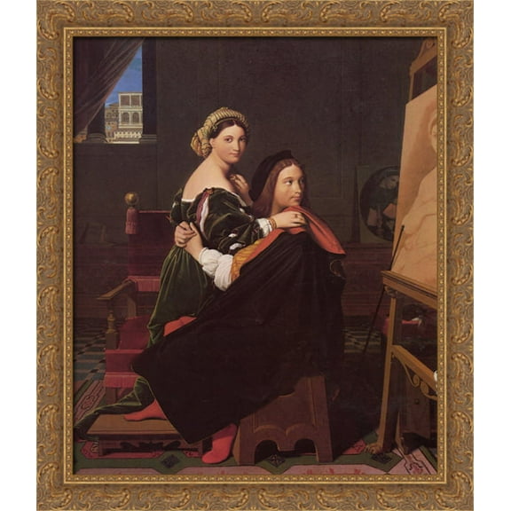 Raphael and the Fornarina 28x34 Large Gold Ornate Wood Framed Canvas Art by Jean Auguste Dominique Ingres