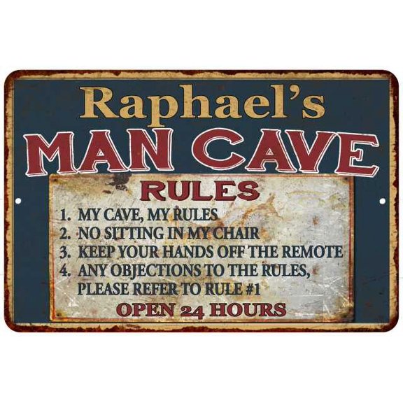 Raphael's Man Cave Rules Chic Rustic Green Sign Home 12x18 Metal 112180049824