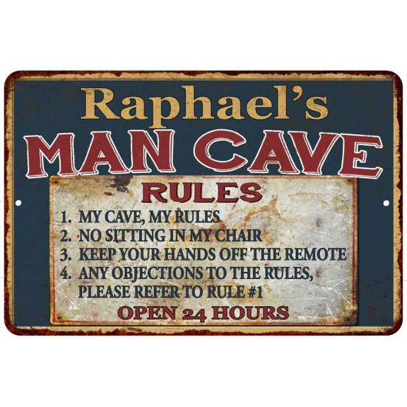 Raphael's Man Cave Rules Chic Rustic Green Sign Home 8x12 Metal 108120049824