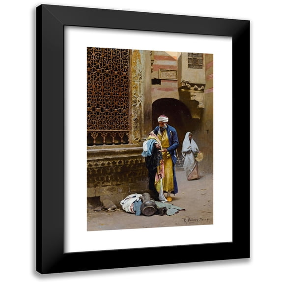 Raphael von Ambros 11x14 Black Modern Framed Museum Art Print Titled - Merchant Before the Sabil of Nafisa Al-Bayda, Cairo (1890)
