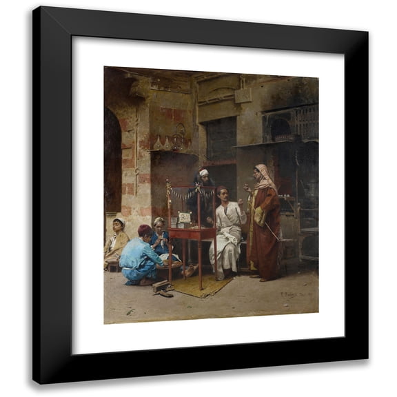 Raphael von Ambros 12x14 Black Modern Framed Museum Art Print Titled - The Tobacco Seller, Cairo (1891)